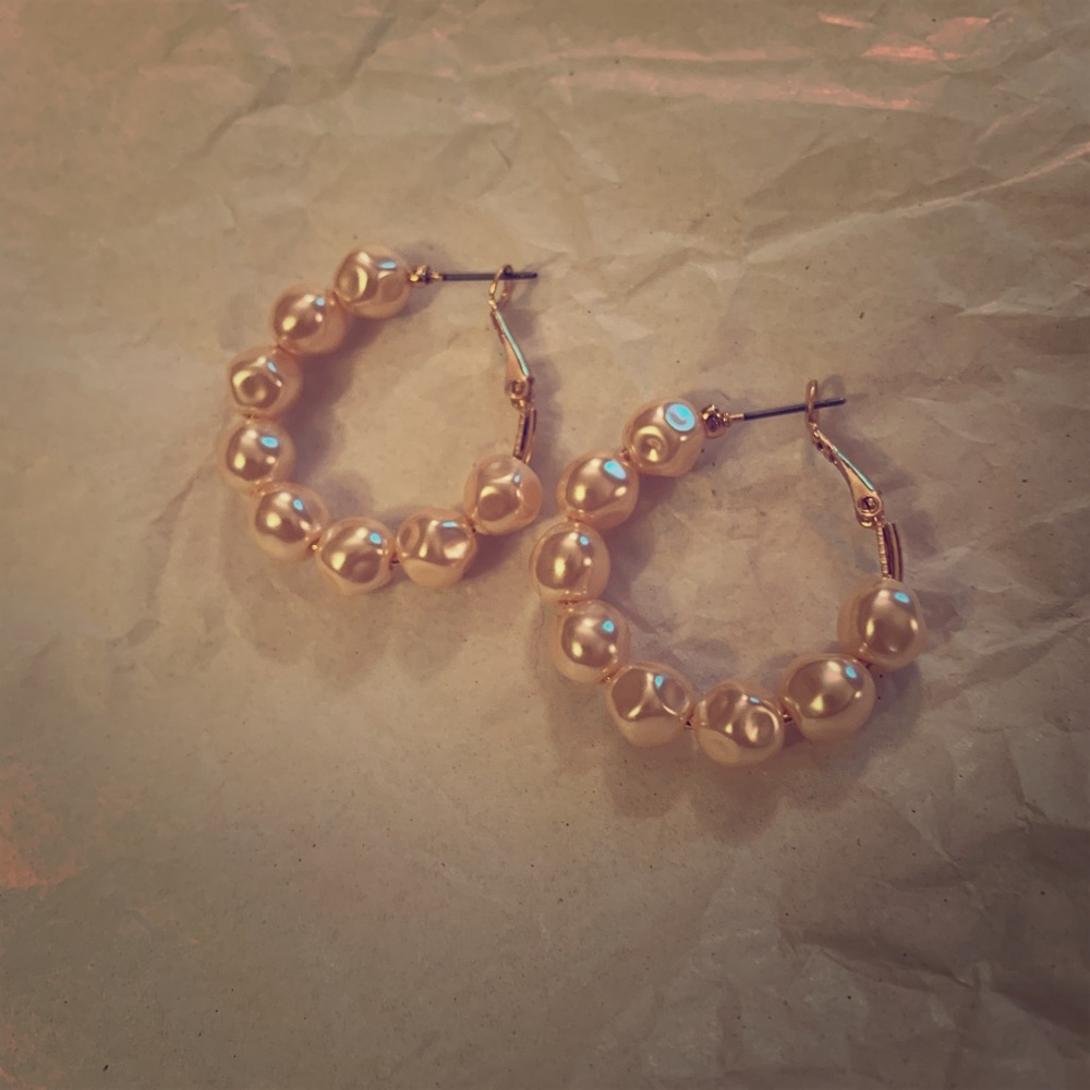 Gold Hoop Earring with Pink Balls